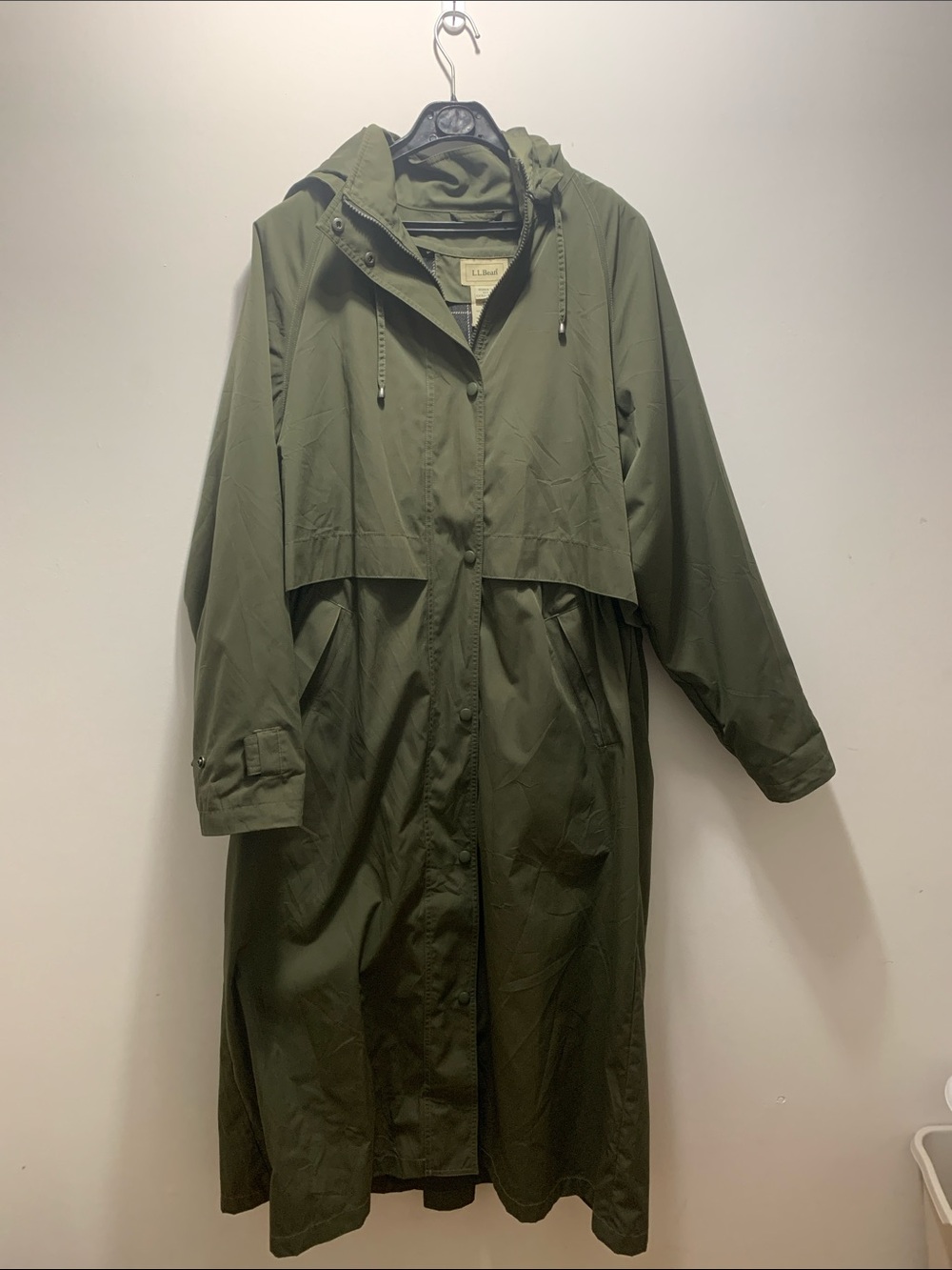 L.L. Bean Olive Green Hooded Trench Coat
